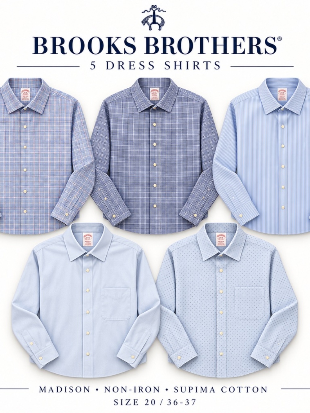 Brooks Brothers Madison Dress Shirt Lot of 5 Size 20 36/37 Supima Cotton NonIron